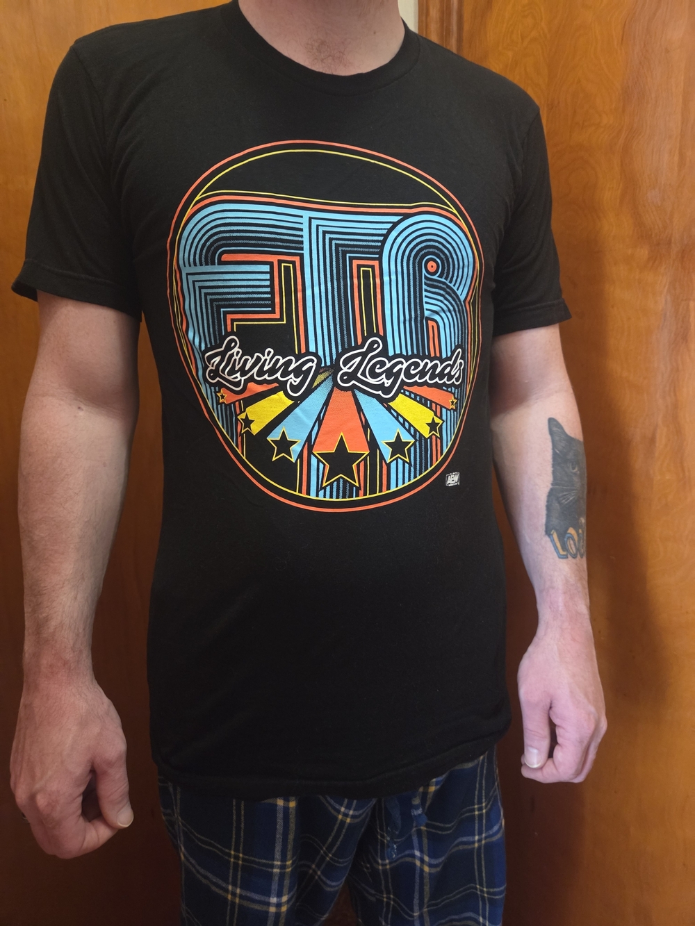 AEW FTR Living Legends Men's Black Graphic Tee - Retro Star Design